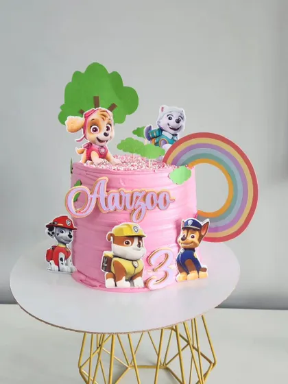 This cute Paw Patrol cake shows how our simple paper character cutouts can bring a theme to life. The set includes Skye, Marshall, Rubble, and Chase.