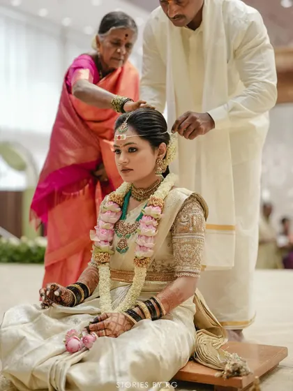 A beautiful moment from the wedding ceremony, with Harshitha looking serene and graceful.