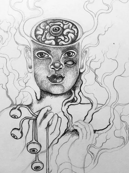 An alternate progress shot of the "State" portrait.