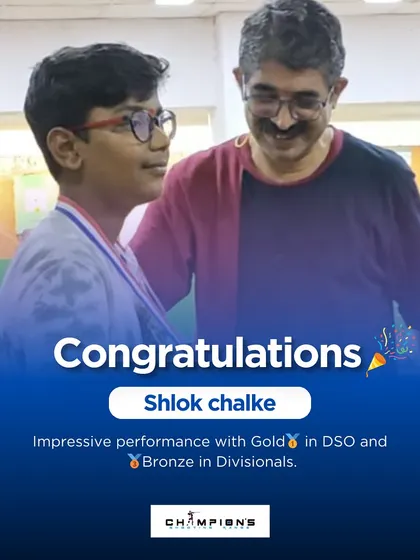 Shlok Chalke with his coach after a successful competition. He earned a gold medal in the DSO and a bronze in the Divisionals, an impressive feat.