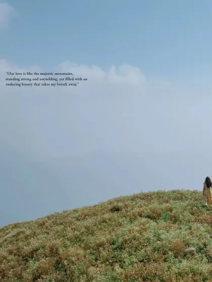 A wide, cinematic shot of the bride-to-be on a Mussoorie hilltop, emphasizing the scale and beauty of the destination.