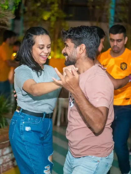 A happy and relaxed couple enjoying the vibe. The casual atmosphere makes it easy to unwind.