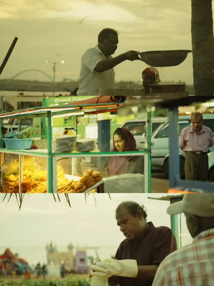 A collage of street food vendors at Galle Face Green, capturing the culture and community around food in Colombo.