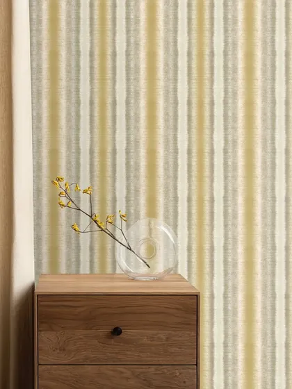 This vertical stripe pattern in shades of yellow and grey has a textured, hand-painted feel. It's a simple yet elegant design that adds height and subtle color to a bedroom or study.