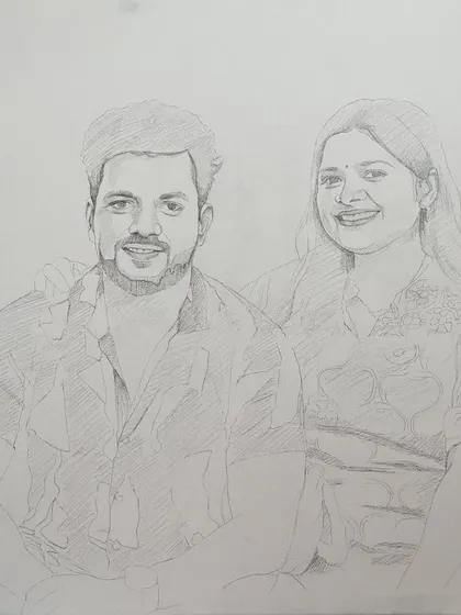 Another view of the initial pencil sketch for the 20" x 20" couple portrait.