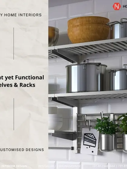 Our elegant yet functional shelves and racks provide open storage for frequently used items. This system keeps your countertops clear while adding a professional touch to your kitchen.