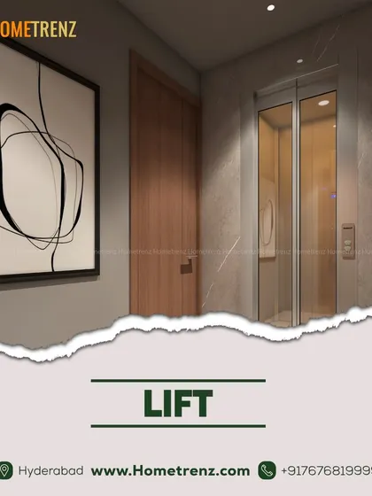 Even a home lift can be a design statement. I integrated this lift with glass doors seamlessly into the hallway, surrounded by marble-textured walls and modern art.