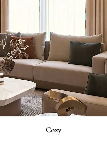 It’s the little things that make a space feel like home. Here, the soft glow of light on a fluted wall panel, cozy textiles, and subtle golden accents create a warm and inviting atmosphere.