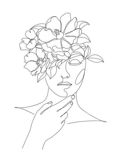 The black and white version of the floral face line art, perfect for a clean, minimalist aesthetic.