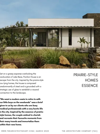 The Architect's Diary feature on Pavilion House, explaining how the design was inspired by the clients' desire for a modern oasis to retreat to on weekends.