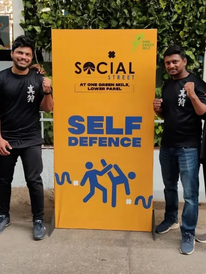 My team from Fighting Fit at a public self-defense event at Social Street in Lower Parel. We are ready to teach.