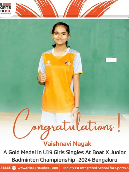 Vaishnavi Nayak celebrates her Gold Medal win in U19 Girls Singles at the Boat X Junior Badminton Championship.
