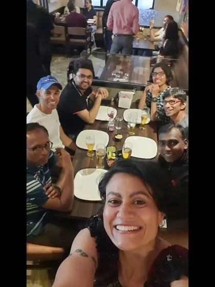 A selfie from our Tata Mumbai Marathon celebration dinner. Sharing stories and laughs after a big race is the best feeling.