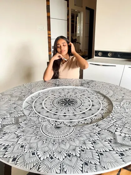What’s better than a mandala in a yoga studio? This piece was designed to create a focal point for meditation and bring a sense of tranquility to the space.