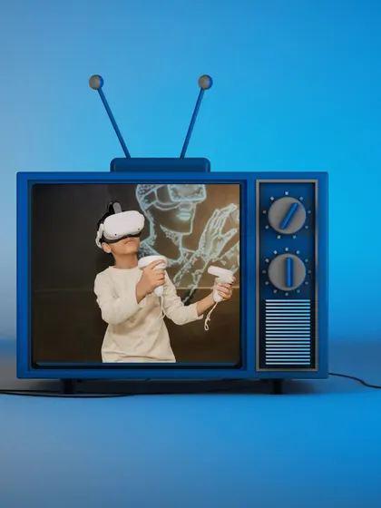 A young gamer explores a new world with our VR setup, illustrating how we make advanced tech accessible and fun for kids.