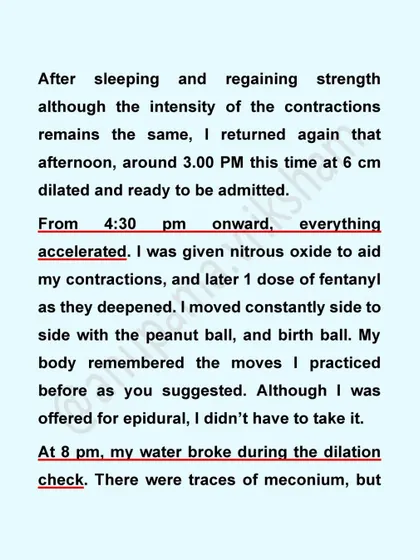 During her long labor, this mother used a peanut ball and birth ball to keep moving. Her body remembered the movements she had practiced, and she was able to manage without an epidural.