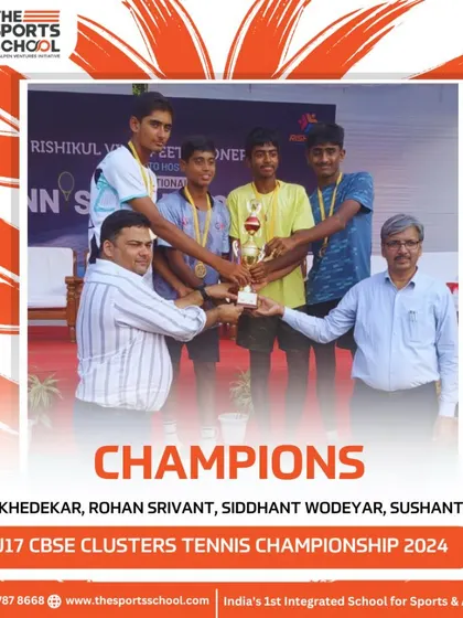 Our U17 tennis team celebrates their victory at the CBSE Clusters Tennis Championship 2024.