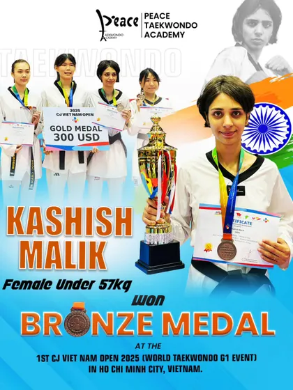 Kashish Malik with her bronze medal at the 2025 Vietnam Open. Competing in the under 57kg category, she demonstrated exceptional skill and resilience against international competitors.