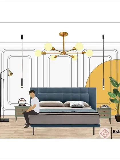 For this son's bedroom, we applied Art Deco principles with a modern twist. We kept the background neutral and used color blocking to add a pop of yellow, creating a youthful yet sophisticated space.