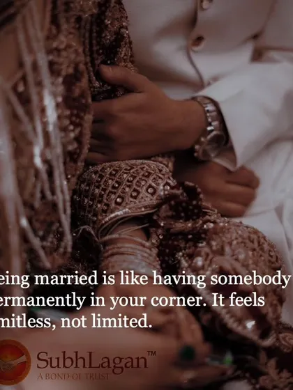 An intimate shot of a couple holding each other, focusing on their hands. Being married means having someone permanently in your corner, a limitless feeling we help you find.