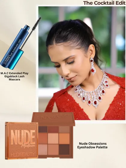 The Cocktail Edit: To define the eyes, I used the Huda Beauty Nude Obsessions palette and MAC's Gigablack Lash mascara for dramatic, separated lashes.