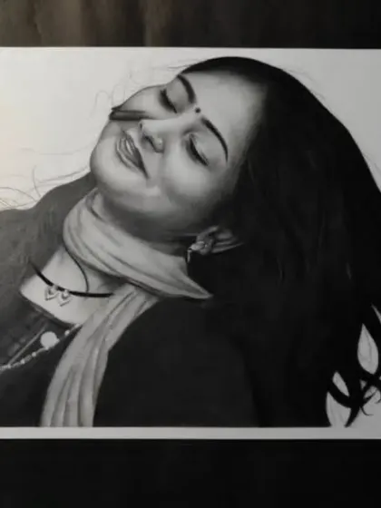 A different view of the West Bengal portrait, captured on a dark background to make the sketch stand out.