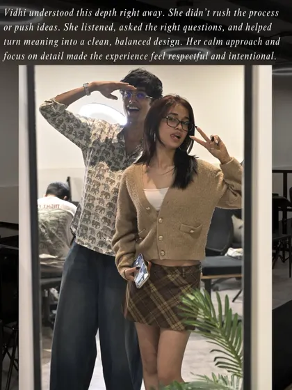 A mirror selfie capturing the fun and relaxed vibe of the studio during a client's session.