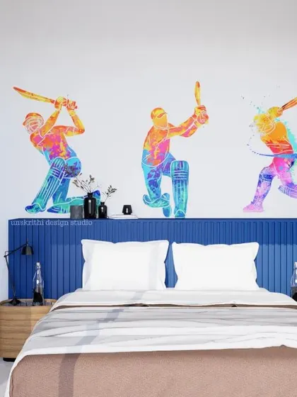 We designed this kid's room with a cricket theme, but with flexibility in mind. The wall illustrations can be easily changed as the child's interests evolve. The cool blue color scheme and simple furniture create a fun, energetic vibe that can grow with them.
