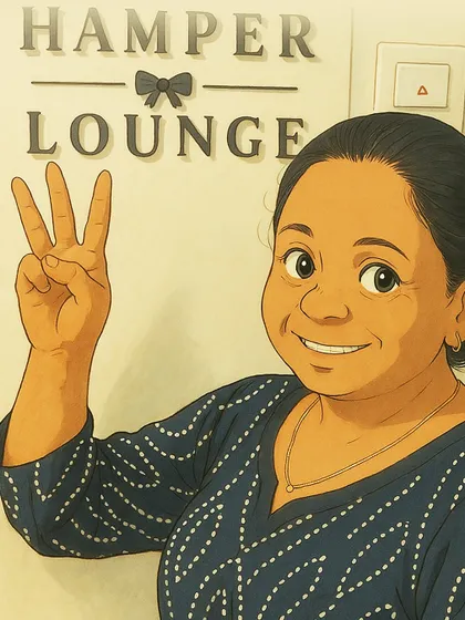 A cheerful portrait of a team member from our Ghibli-inspired series, celebrating the people who make the magic happen at Hamper Lounge.