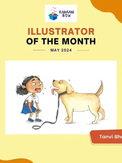 A playful and expressive illustration by our Illustrator of the Month, Tanvi Bhat, capturing a funny moment between a girl and a dog.