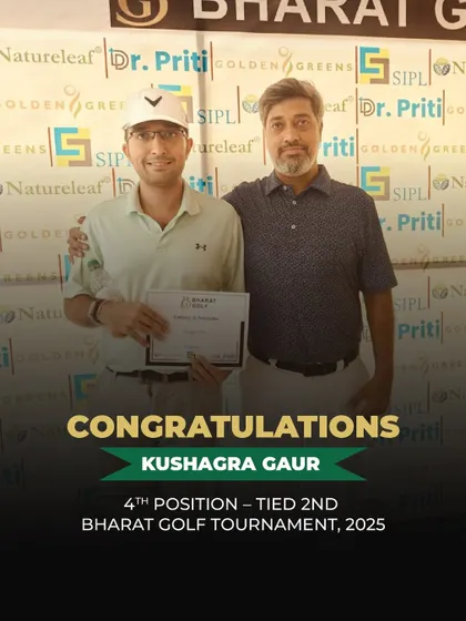 A Student Receiving His Certificate for a Top Finish: Congratulations to Kushagra Gaur for his excellent performance, finishing Tied-2nd at the Bharat Golf Tournament. His hard work and training are clearly paying off.
