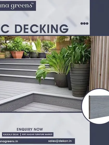 Elevate your outdoor space with WPC decking. This gray deck with built-in steps creates a multi-level, sophisticated look that is both stylish and highly durable.