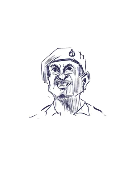 A digital ink sketch of another character from "Black Warrant."