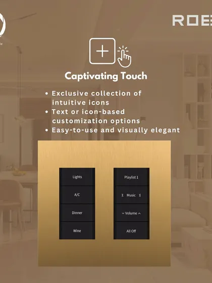 This image showcases the captivating touch of QUANTICA keypads, with options for text or icon-based customization for intuitive and visually elegant control of lights, A/C, and music.