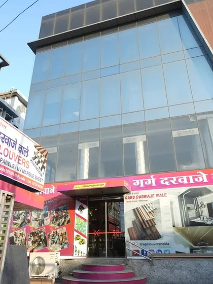 The exterior of our multi-story building in Noida. We are a landmark for premium interior products in the area.