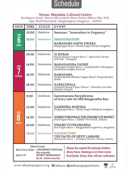 The detailed schedule grid for the 2023 puppet festival.