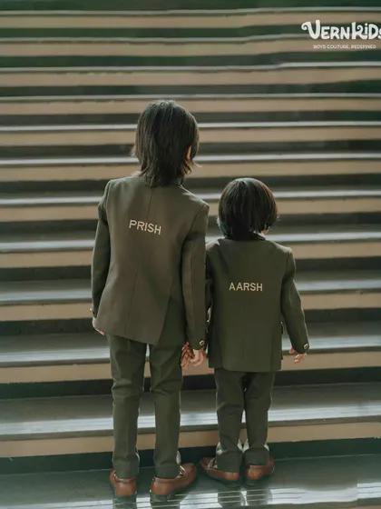 A personal touch that makes all the difference. We embroidered the names of these two brothers, Prish and Aarsh, on the back of their matching shacket sets.