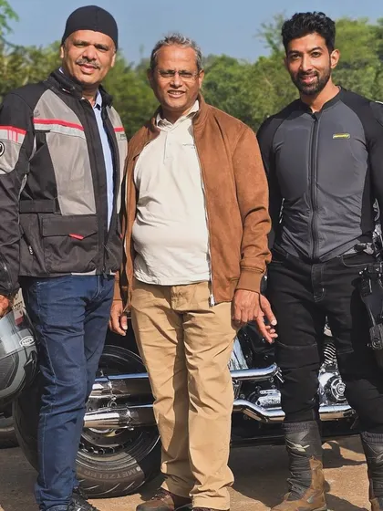 Our group standing together, showcasing different types of riding jackets and gear.