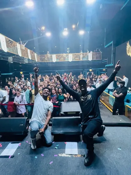 On stage with Zaeden at F Superclub, taking in the energy of the massive New Year's Eve crowd.