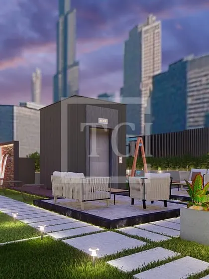 This render for a Mumbai terrace shows a luxurious lounge area with a pergola, comfortable seating, and a large lawn, creating a perfect balance of comfort and open space.