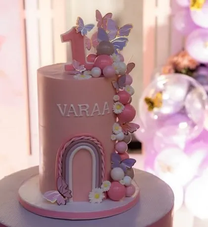 A close-up of the butterfly cake at the venue.