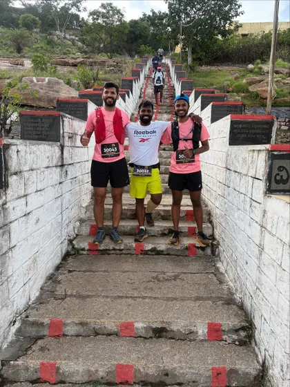 Done and dusted with the BMF trail race. Posing on the temple stairs that were part of the challenging course.