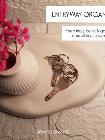 The cloud tray used as an entryway organizer. It’s the perfect spot to drop your keys and a small vase of flowers for a welcoming touch.