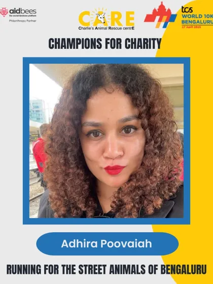 Introducing Adhira Poovaiah, running as a champion for charity. Her efforts at the TCS 10K directly contribute to the medical care of injured animals at our shelter.
