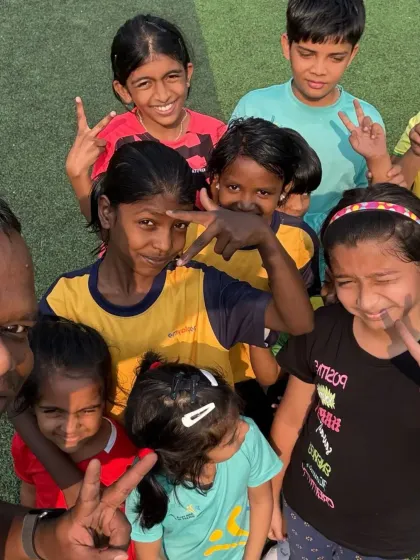 Peace, smiles, and hockey. A selfie with some of our happy campers on the second day of the camp, already feeling like part of the JFHA family.