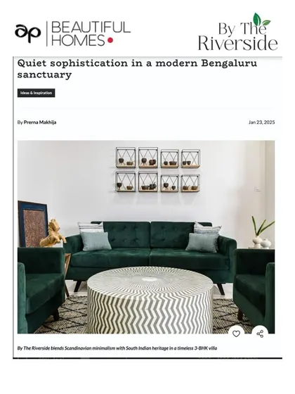 A screenshot of the article "Quiet sophistication in a modern Bengaluru sanctuary" from Beautiful Homes, featuring our work.