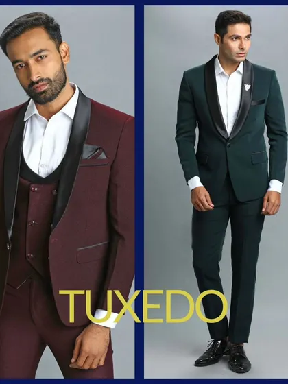 An essential suit style: The Tuxedo. A must-have for any black-tie event, available in various colors and styles.
