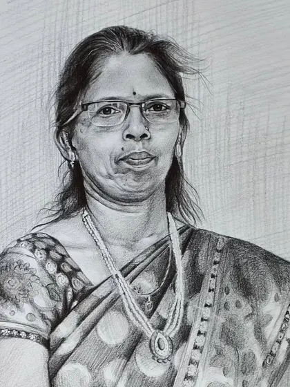 An example of my classic graphite pencil sketch work on A4 paper. I focus on achieving realism and capturing the subject's personality through detailed shading and fine lines, from the subtle strands of hair to the pattern on the saree.