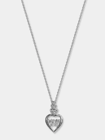 A clean, catalog-style shot of a silver heart-shaped pendant necklace on a white background. This is the standard for e-commerce jewelry, ensuring all focus is on the product.