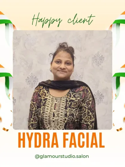 A happy client with a gentle smile and glowing skin after her Hydra Facial.